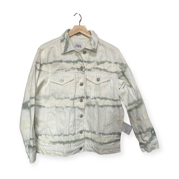 Zara TIE-DYE Denim Jacket, Size M, White/green,  New with tag - Picture 1 of 14